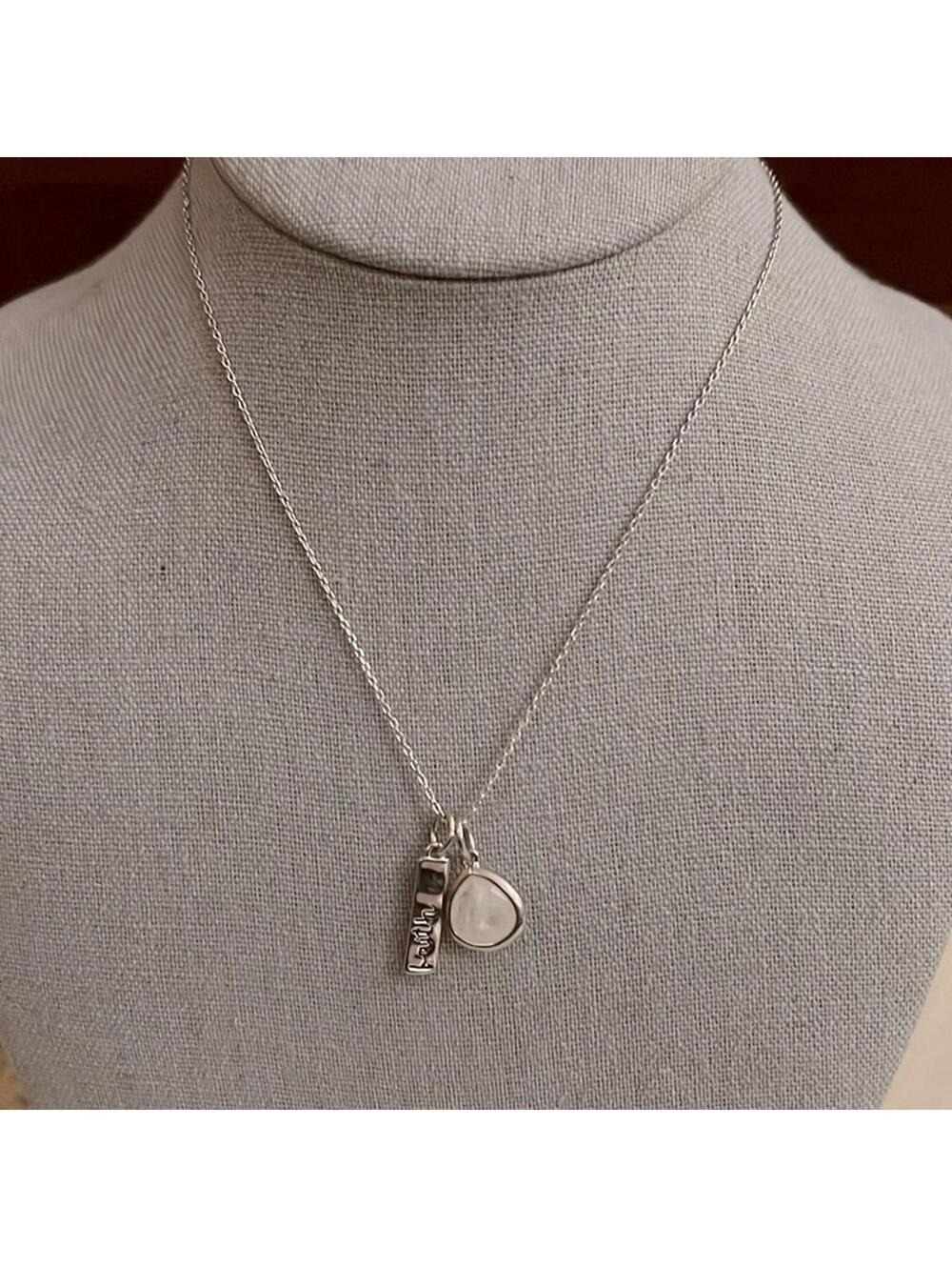 vintage c+i silver necklace Faith bar plate and opal charm NWOT